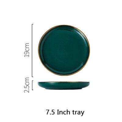 Grøn keramisk guld indlægsplade bøf mad tallerken nordisk stil bordservice skål dessert opvaskemiddel fad middagssæt: G .7.5 tommer bakke