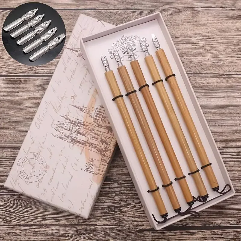 1set Natural Bamboo Pen Dip Pen For Calligraphy Lovers Practice Calligraphy Pen Various nibs Gothic Fonts