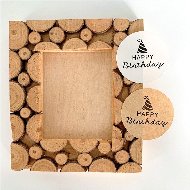 100PCS/lot Round Happy Birthday Kraft paper Sticker for Handmade Products baking seal label