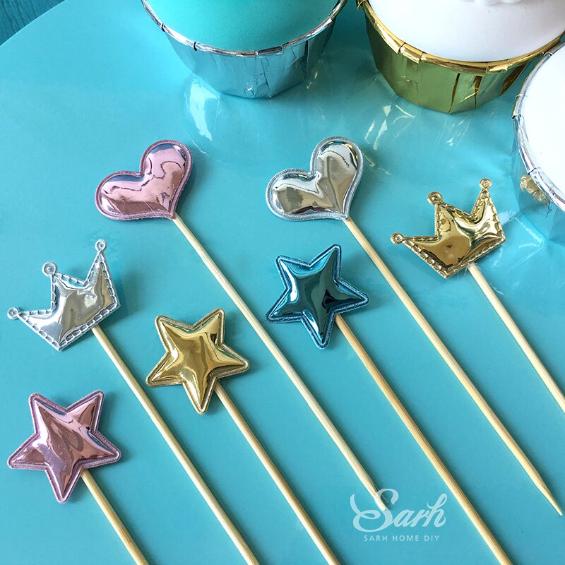 5PCS Pink Pearl Polished Butterfly Cake Topper with Toothpick Cake Decoration for Wedding Birthday Party