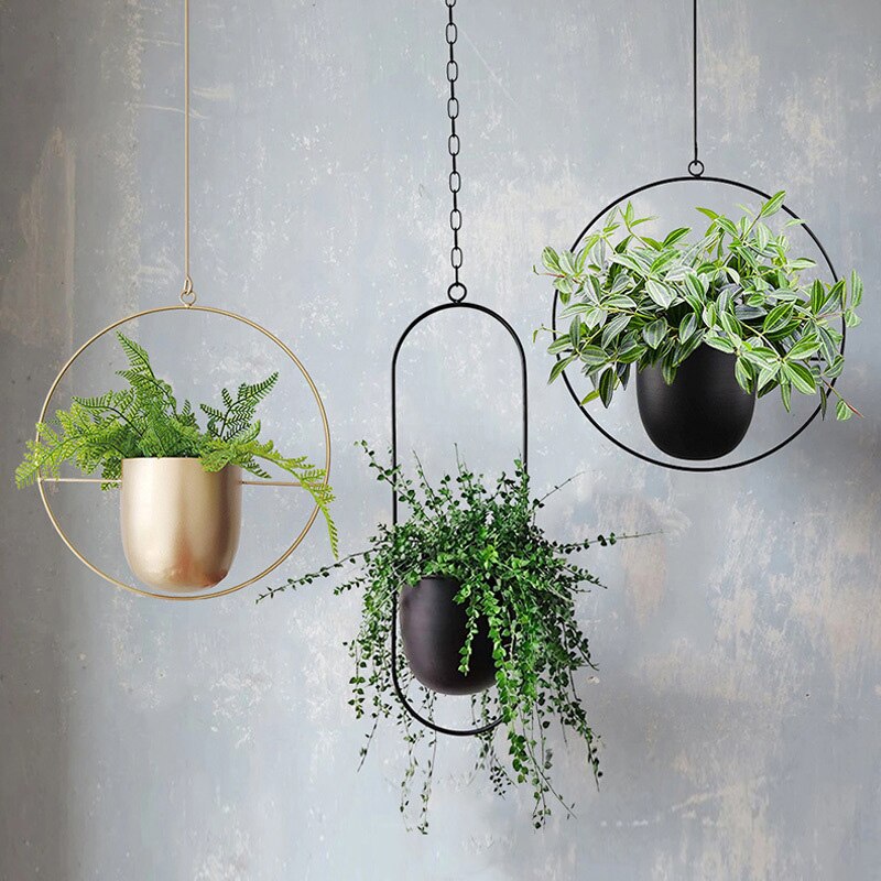 Iron Hanging Flower Pot Decorative Swinging Flower Basket Plant Hanger Pot Hanging Basket Home Garden Balcony Decor