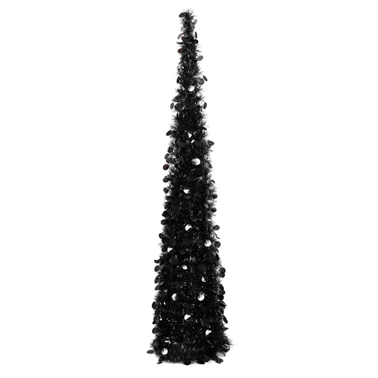 Grand arbre mince de noël pliable en PVC, fournitures de festival pour appartement, bureau, boutique, décoration de , de noël: Black-
