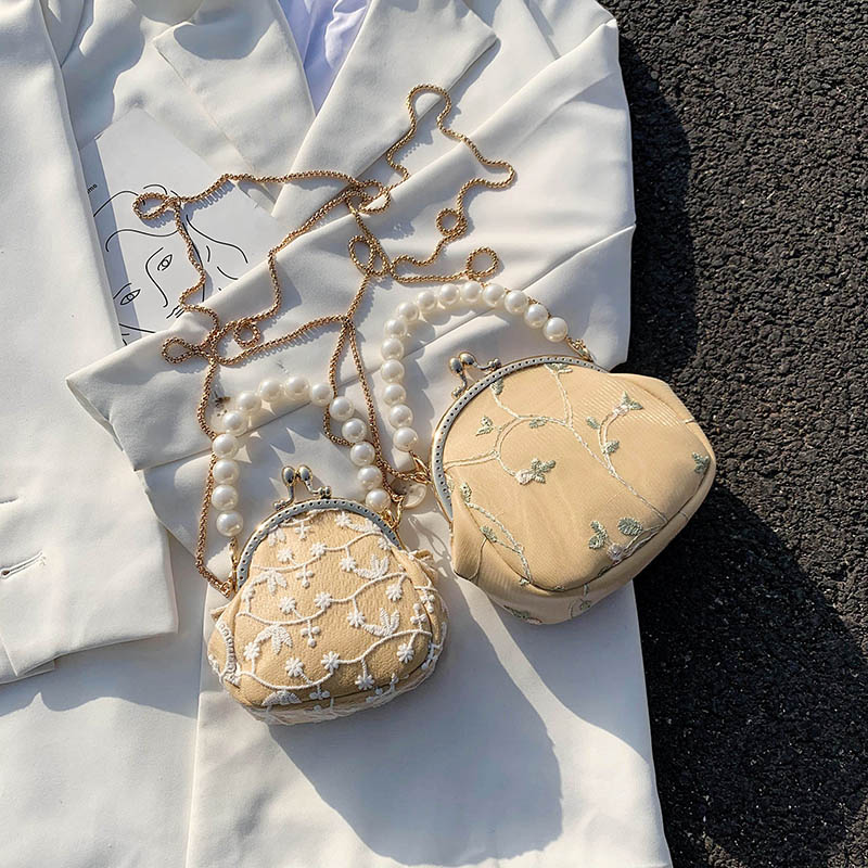 Blonder klip taske perle mini tote taske sommer kvinders håndtaske kæde skulder messenger taske rejsetaske