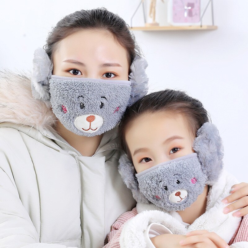 Udendørs vinter ørebeskyttere til piger kvinder ørepropper munddæksel bjørn fløjl drenge vinter øreprop wrap øre varmere øreprop