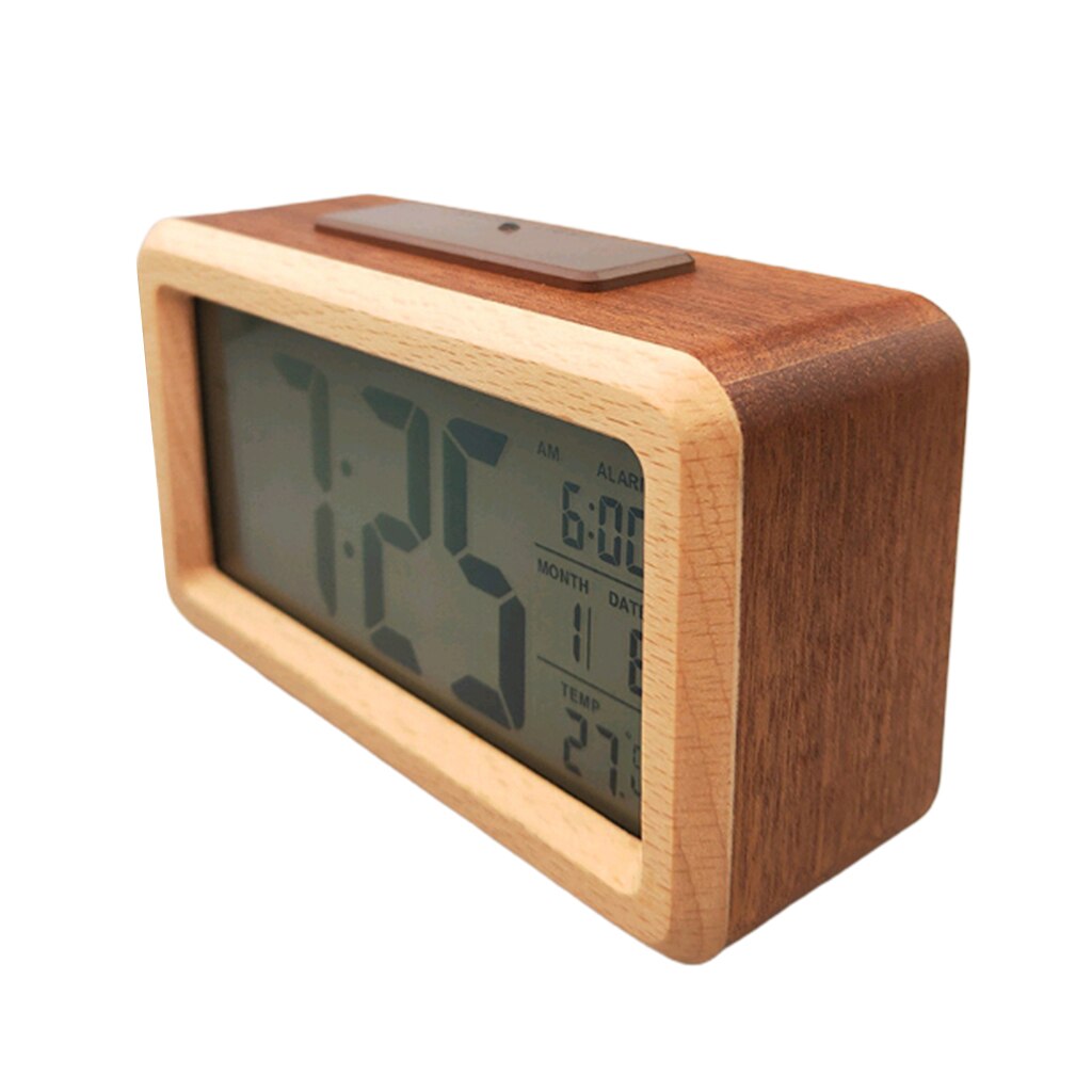 Vintage Waterdichte Naast Bed Klok Houten Elektronische Smart Klok Datum Temperatuur Display Klok, Edele En Elegante: Brown