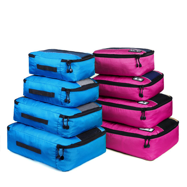 4/8 Pieces Set Packing Cubes Travel Duffle Bag Mesh Packing Organizer Breathable Nylon Men Women Travel Luggage Organizer Set #1: 4 Blue 4 Rose