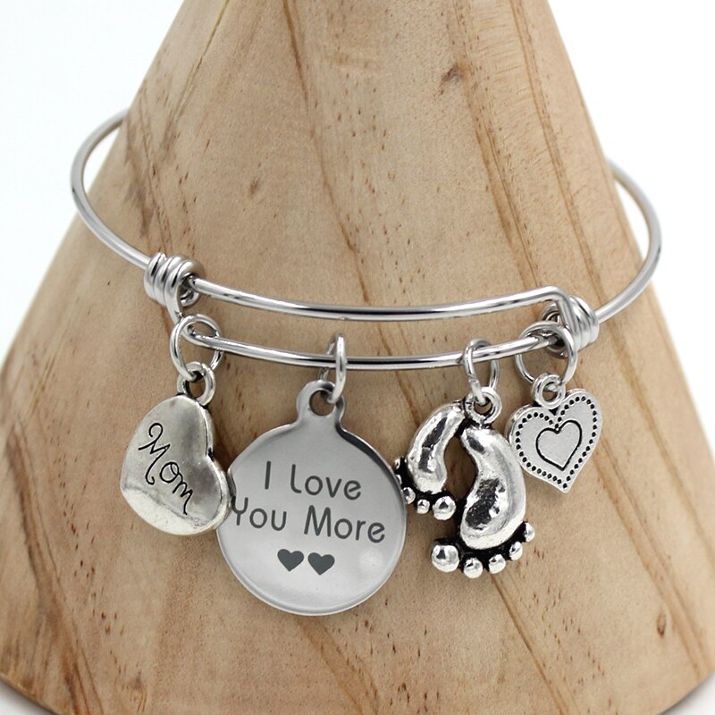 1PC Moeder Armbanden Roestvrij Staal Bangle Verstelbare Wire Bangle Familie Charms Armband Mama Moeder Armbanden