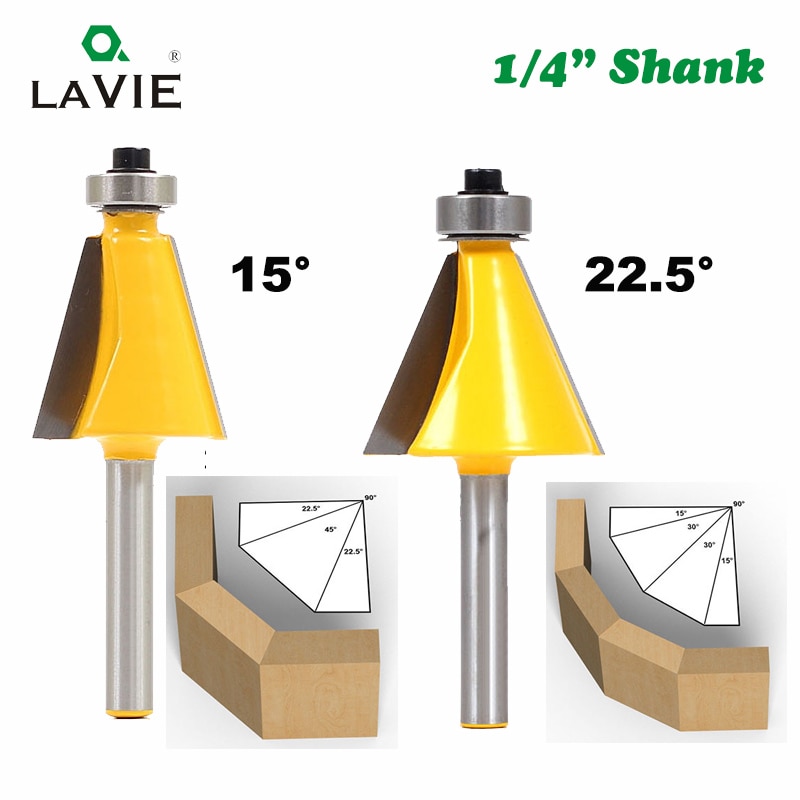 La vie 1pc 1/4 " skaft 15 grader 22.5 grader fas fas kantfräs bitfräs för träbearbetningsbits  mc01027