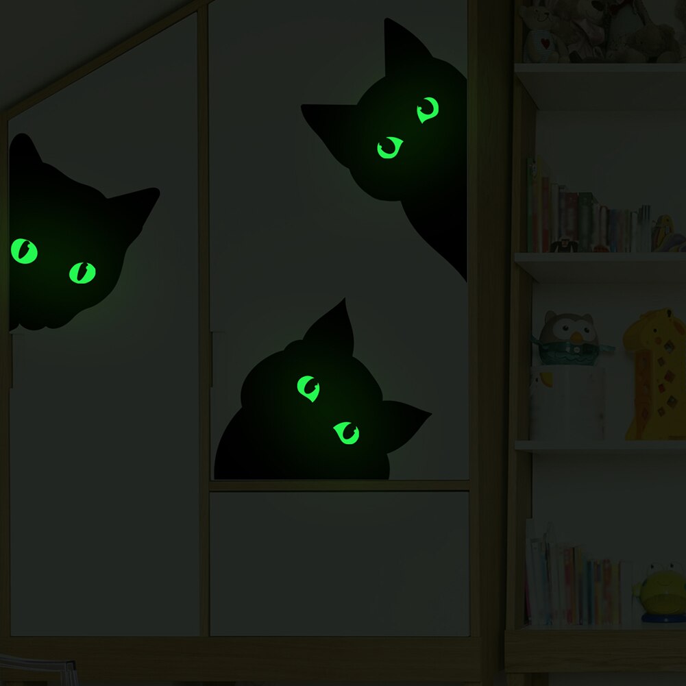 Luminous eyes black cat wall stickers bedroom living room children's room home decoration door stickers fluorescent wall sticker