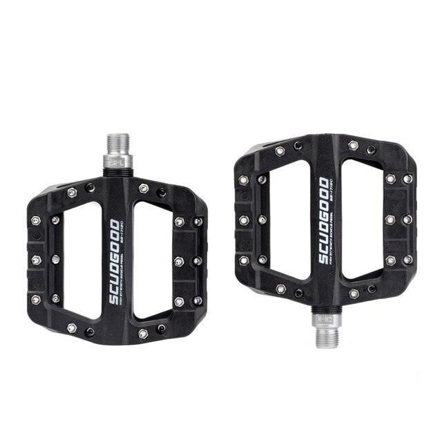 Bikein mtb pedaler nylon fiber ultralet flad pedal xc am bmx mountain road bike anti-slip fast gear big foot cykelpedaler: Sort