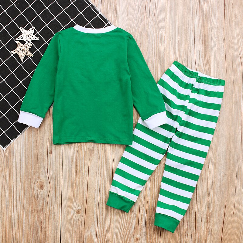 Kids Girls Pijamas Winter Pajamas Baby Boys Sleepwear Toddler Children Green White Striped Christmas Pajamas