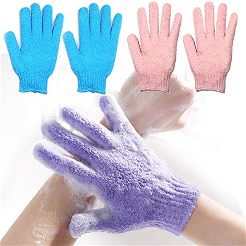 2 pexfoliating badehansker 2 par pakke hjemmebade fem-finger hansker låve badehåndkle fargerike myke boble badehåndkle hansker