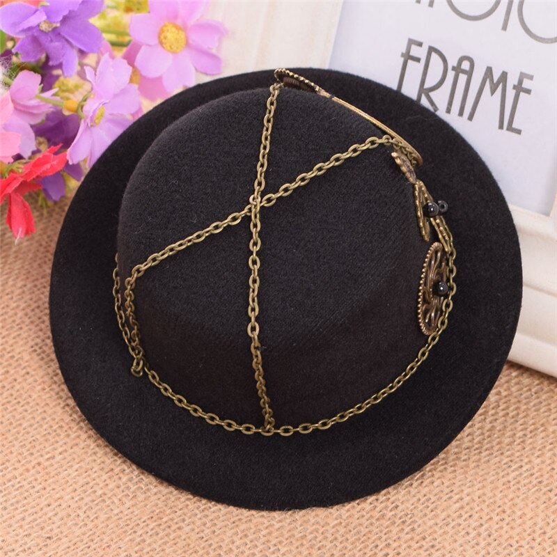 Mini sombrero gótico con cadena de ala para niña, sombrero Retro con clip para el pelo, Steampunk, para Cosplay, para fiestas