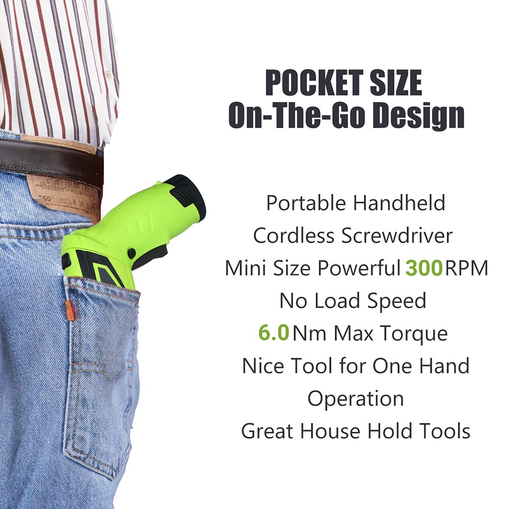 6.0N.m Cordless Electric Screwdriver 2PCS Rechargeable 1500mAh Li-ion 7 Torque Setting 2 Position Handle with 6 Accessories