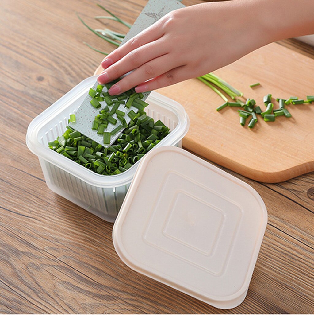 Food Storage Box Square Drain Sealed Box Ginger Garlic Onion Food Container Refrigerator Storage Homekitchen Fruit Drain Case@35