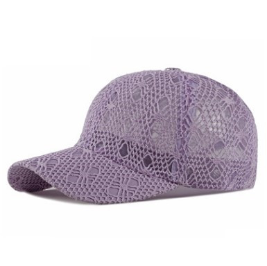 Xdanqinx Verstelbare Size Vrouwen Hollow Ademend Baseball Caps Mesh Cap Zomer Ventilatie Kant Vrouwelijke Hoed Merken Cap: purple