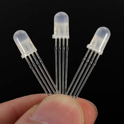 thumbnail interactive-video image 1 of 25pcs 5mm RGB Tri-Color LED Diodes – Red Green Blue Multicolor, 4-Pin, Round Lens 1 of 2