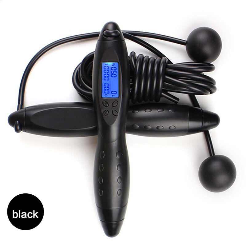 1pc springtouwen slimme elektronische teltoestellen springtouw calorieverbruik fitnessapparatuur digitale springtouwen gereedschap: Zwart