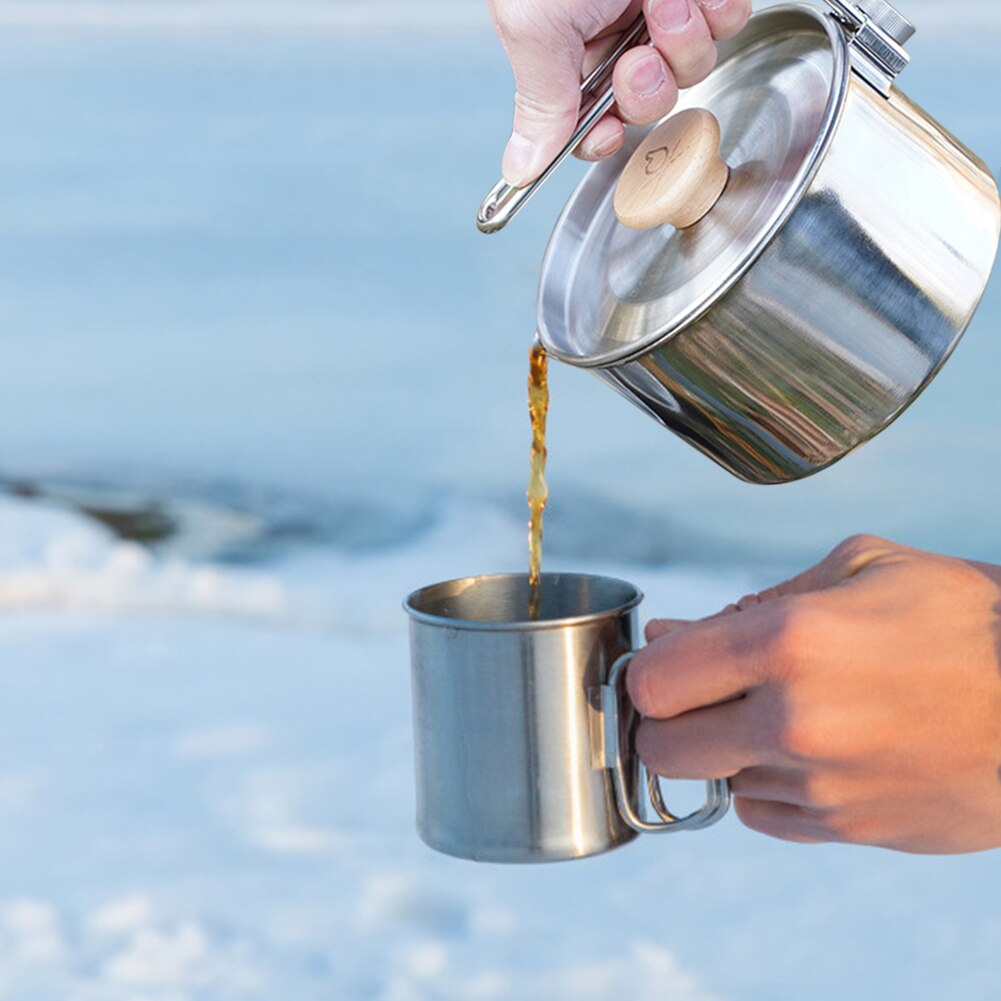 1L Outdoor Camping Theepot Wandelen Draagbare Pot Rvs Koffie Koken Pot Waterkoker Picknick Camping Apparatuur