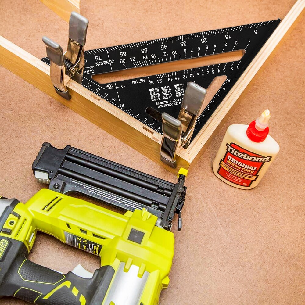 Oauee Triangle Ruler 7inch Aluminum Alloy Angle Protractor Speed Metric Square Measuring Ruler For Building Framing Tools Gauges