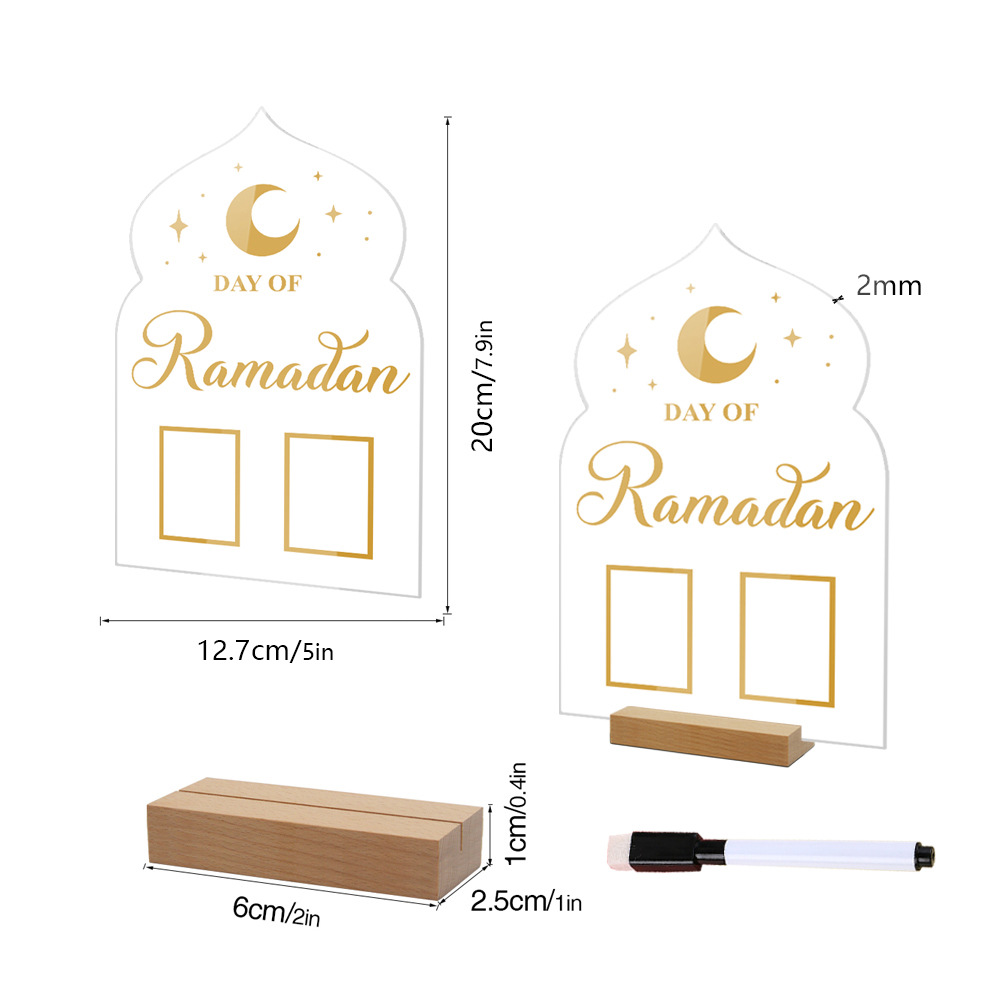 Tablero de calendario de Ramadán acrílico reutilizable 2025, con bolígrafo base de madera, adornos de mesa para el día de Adviento de Eid, musulmán islámico Eid al-fitr: Amarillo fluorescente