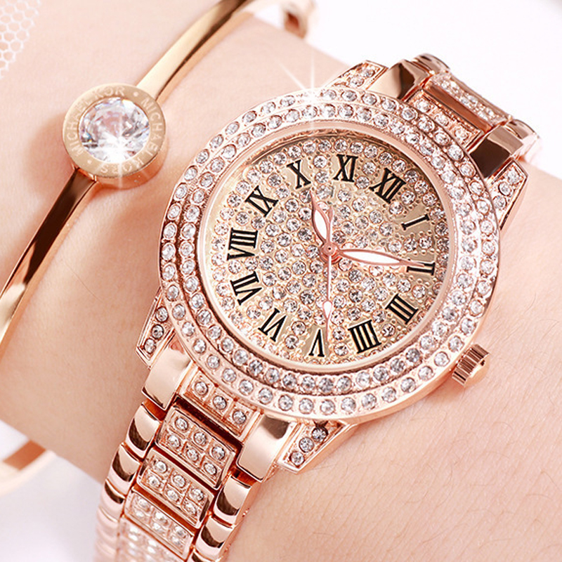 Casual All-Star Women's Quartz Watch Shiny Fine Zircon Mechanical Lady Wristwatches Folding Watches Buckle Watch
