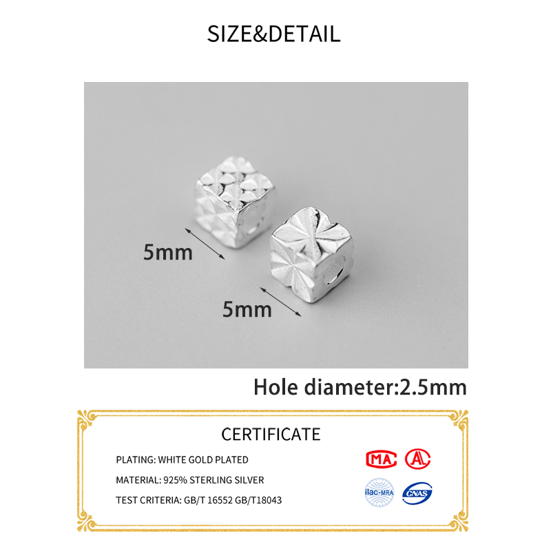 MEETSOFT Klassische 925 Sterling Silber Quadratischen aufbringen Raum Perlen Reize handgefertigt Von DIY Edlen Schmuck Zubehör