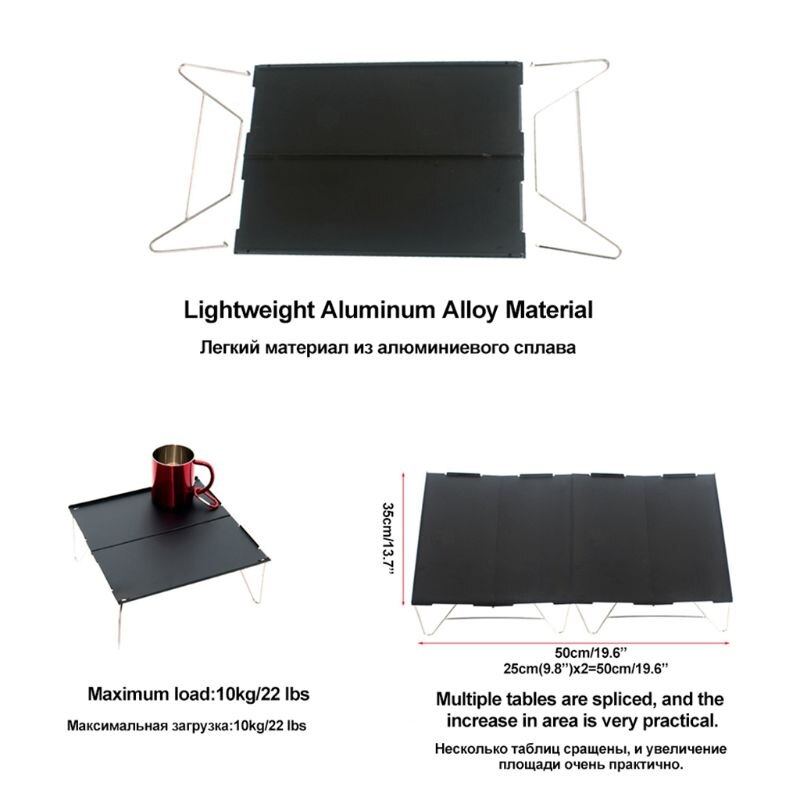 Ultralet bærbart bord vandreture camping folde aluminiumsbord udendørs backpacking mini skrivebord med bærepose til rejser