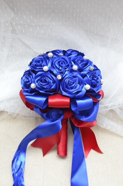 bridal wedding bouquet handmade silk satin Rose flower European Royal blue bride bouquet bridesmaid Wedding Bouquet de mariage