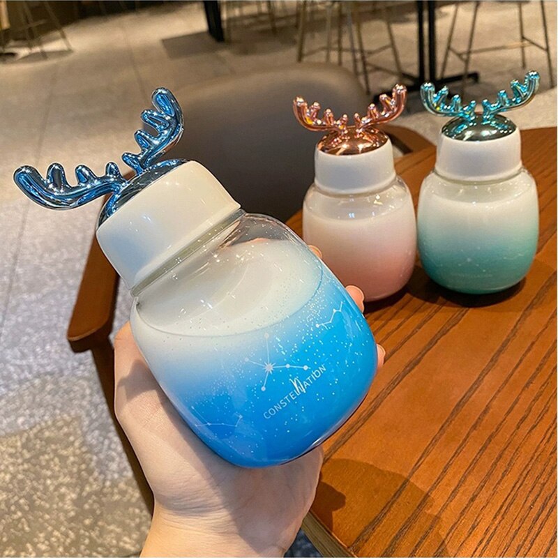 Söt vattenflaska för tjejer studenter barn kawaii genomskinligt glas vatten kopp skrubba drinkware flaska med rep lock