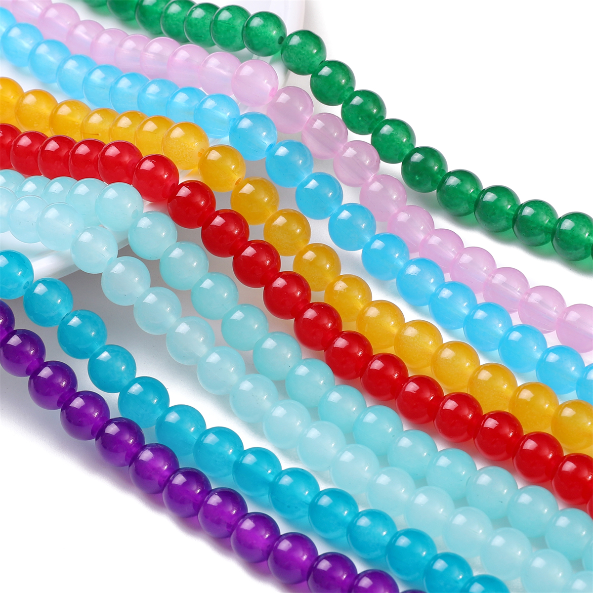 50pcs 6mm gelée de verre couleur unie Imitation Jade perles rondes perles en vrac bricolage à la main collier Bracelet perles bijoux accessoire