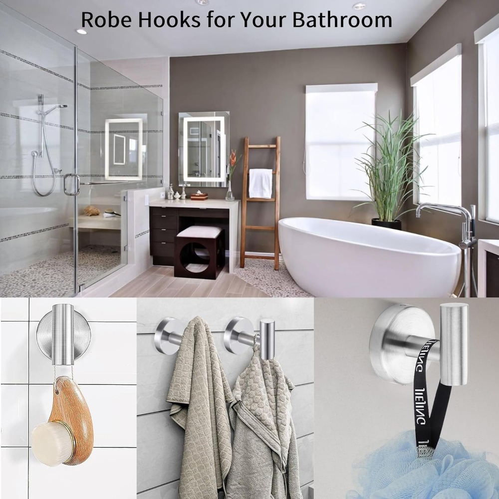 Ganchos para toallas de baño, soporte de almacenamiento de acero inoxidable SUS 304, perchero resistente, gancho de pared montado en la pared para baño y sala de estar