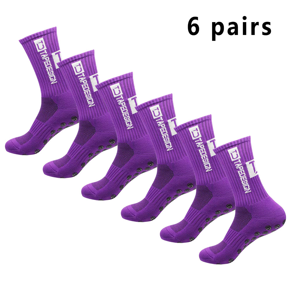 6 pares de meias de futebol meias esportivas masculinas meias de meia panturrilha silicone antiderrapante dot meias basquete yoga: azul escuro