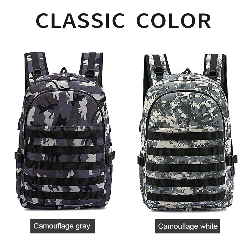 Men's Camouflage Canvas Backpack Adolescent Laptop Bag Student School Travel Knapsack Chicken Eating Game Three-level Pack