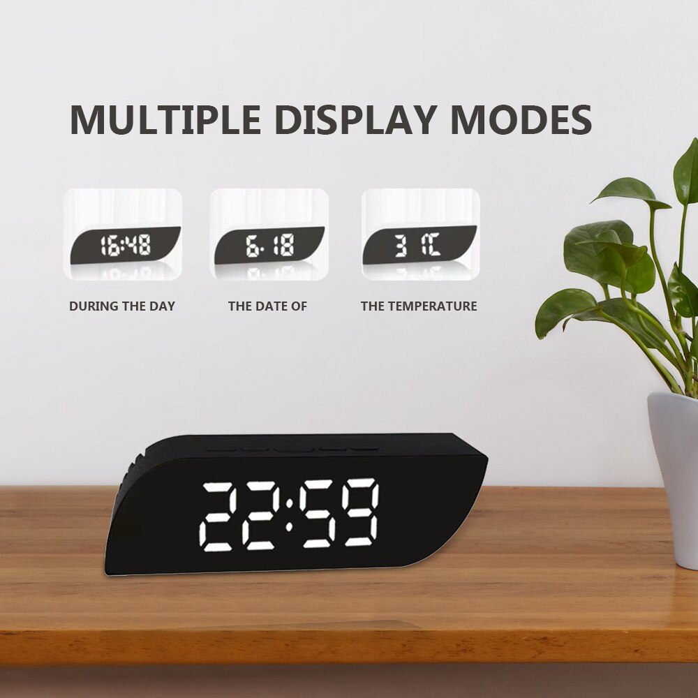 Digitalt spejl ur led vækkeur nat lys temperatur skrivebord ure bord ur hjem indretning usb/batteridrevet