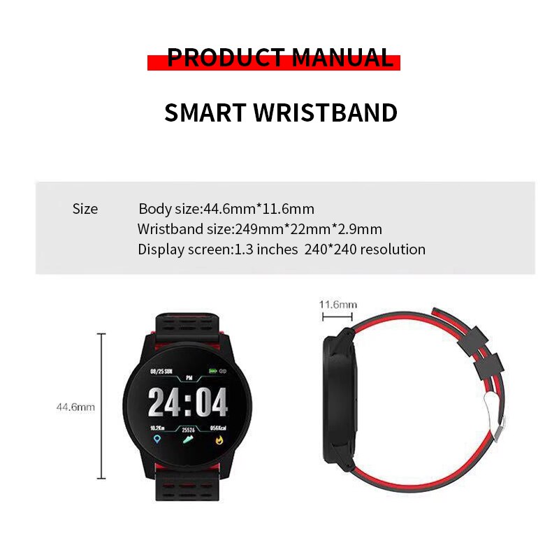 Bracelet connecté de Sport 119Plus pour hommes et femmes, avec moniteur de fréquence cardiaque, de pression artérielle et d'oxygène, étanche,