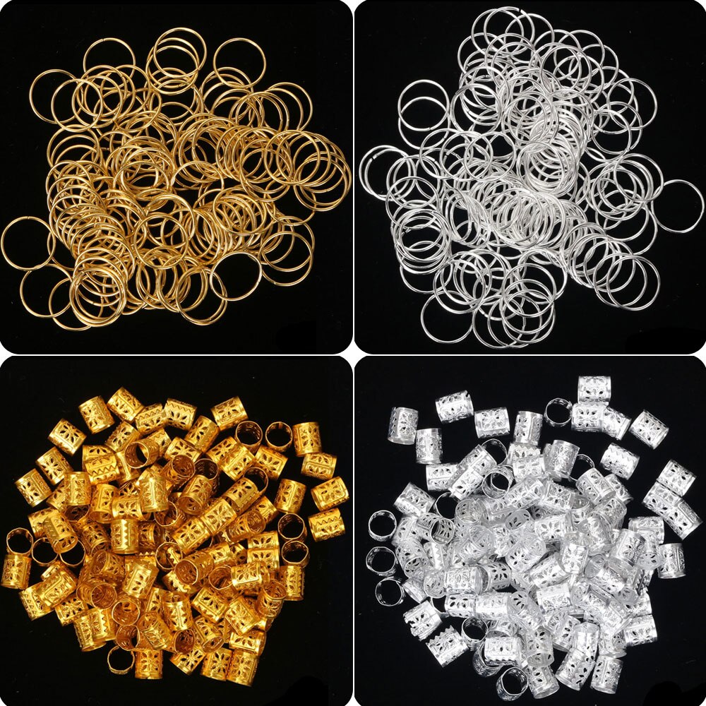 100 unids/lote de anillos para el cabello chapados en oro y plata para trenzas, cuentas ajustables para el cabello, trenza de Metal, accesorios de joyería para el cabello para trenzas
