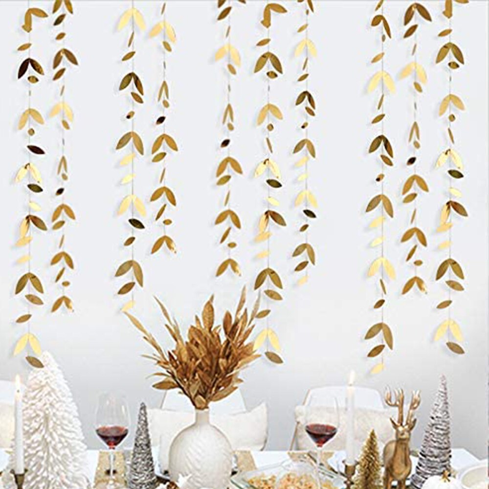 13ft Spring Summer Themed Green Leaf Garlands Party Decorations Paper Hanging Leaves Banner for Birthday Wedding Showcase Decor: Gold