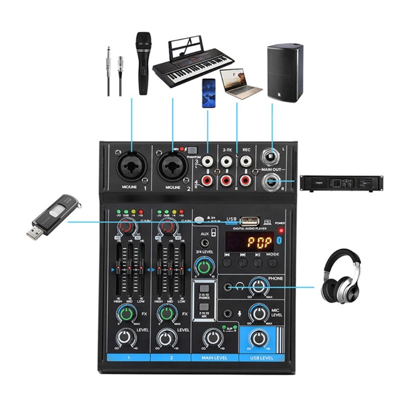 Mini Mixer Digital Portable Sound Mixing Console with Sound Card &amp; Bluetooth Function