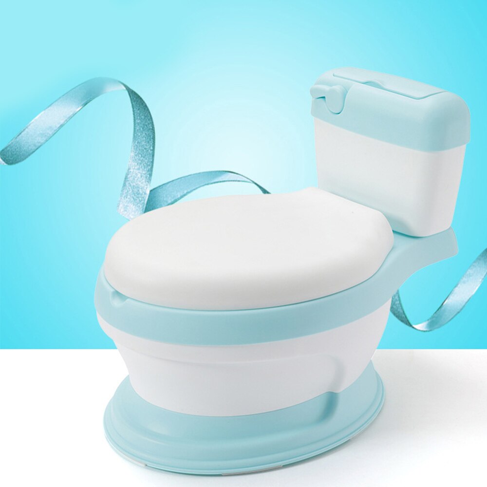 Bærbar baby pot toiletsæde børn potte træningssæde behageligt ryglæn børns potte multifunktionelt træning potte toilet: Blå