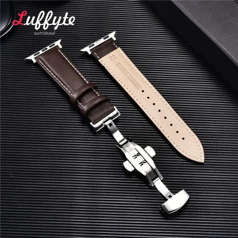 Bracelet de montre en cuir pour Apple Watch Ultra 9 8 7 6 5 4 3 avec fermoir papillon pour Iwatch 38mm 40mm 41mm 42mm 44mm 45mm 49mm bracelets