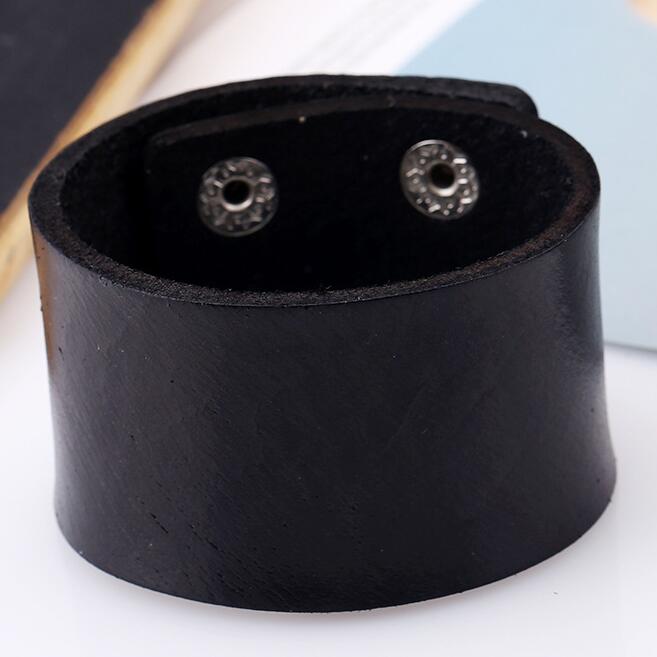 Punk Zwart Bruin Brede Lederen Polsbandjes Manchet Armband Gothic Casual Vrouwen Mannen Biker Eenvoudige Charme Bangle Vintage Sieraden: BLACK