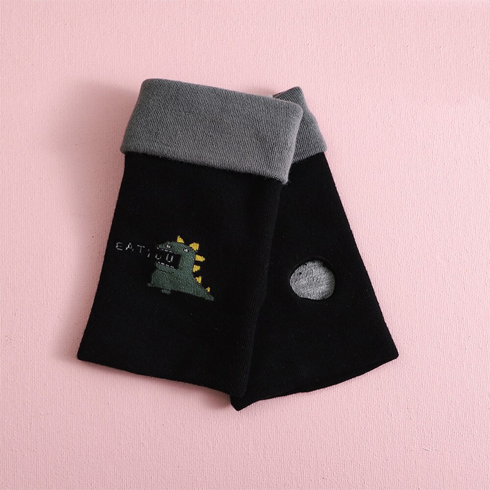 Rękawiczki bez palców kreskówka dinozaur kwiat z designem serca rękawiczki z dzianiny kobiety ciepłe zimowe różany palec ręka rękawice z jednym palcem: czarny dinozaur