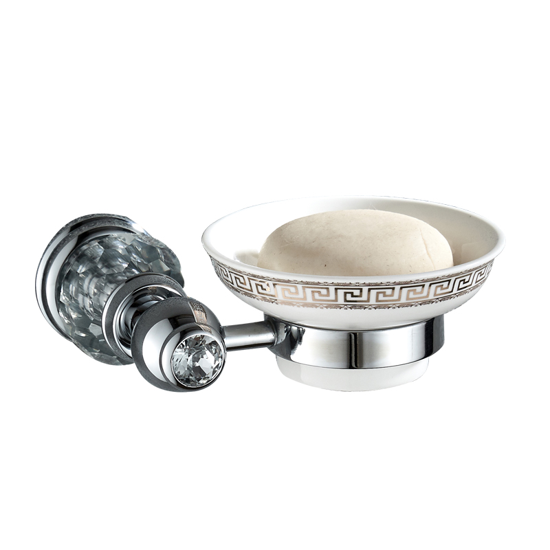 Silver polerad badrumsutrustning set solid mässing handduk ring väggmonterad hårtork hållare med kristall badrumstillbehör: Tvålkopp