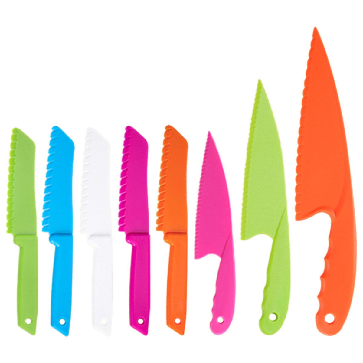 Kid Safe Cooking Knife Set 8Pcs Plastic Children Knives Kit Safe Multifunctional Kitchen Fruit Bread Cake Salad Lettuce Knife: Default Title