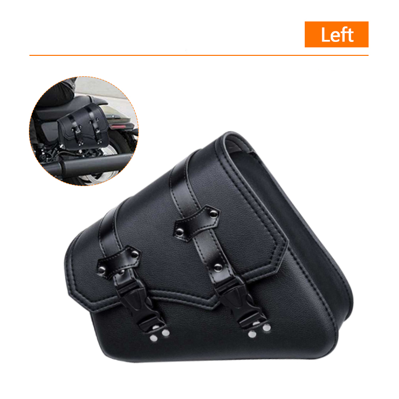 Alforjas universales de cuero PU negro para motocicleta, bolsa de herramientas laterales, bolsa de sillín de equipaje, caja lateral dura, bolsas de sillín: Negro