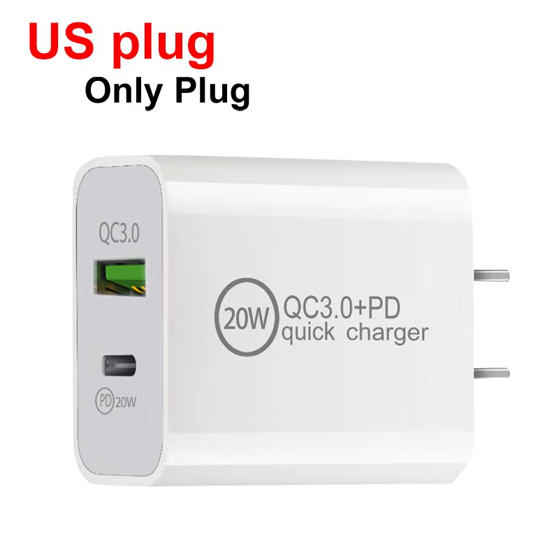 Cargador de teléfono móvil con adaptador USB Dual, carga rápida de 20W para iPhone 13, Samsung y HUAWEI, enchufe US, EU, AU, UK: US plug