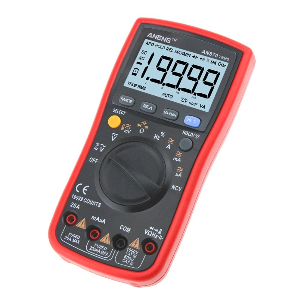 Aneng AN870 Digitale Multimeter 19999 Counts True Rms Ac/Dc Volt Amp Ohm Capaciteit Frequentie Temperatuur Ncv Transistor Tester