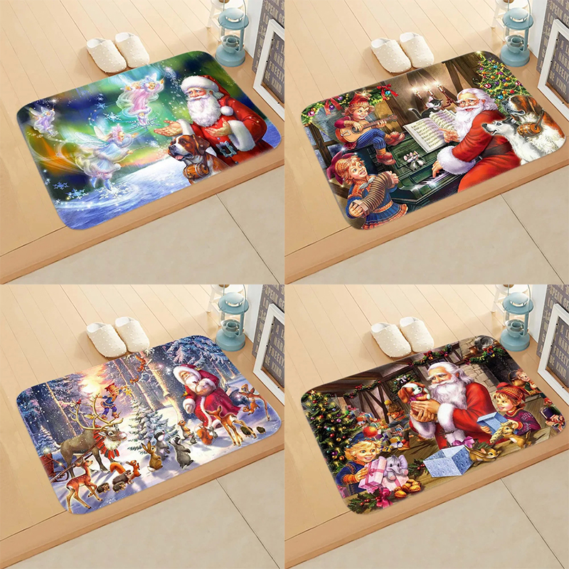 Christmas Kitchen Floor Mats Home Decoration Entrance Door Mat Bedroom Bedside Living Room Carpet Bathroom Non-slip Foot Mat