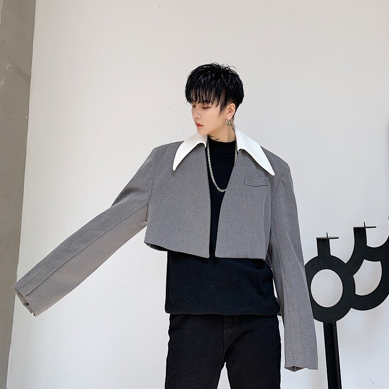 Scenetøj mænd løst afslappet kort stil jakkesæt jakke blazer overfrakke mænd kvinder streetwear vintage frakke overtøj